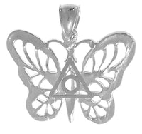 Sterling Silver Pendant, Butterfly with Family Recovery Symbol in the Center