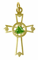 14k Gold Pendant, Alcoholics Anonymous AA Symbol set inside Cross, Available in 12 Different Triangle Birthstones