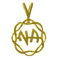 14k Gold Pendant, Narcotics Anonymous NA Initials in a Basket Weave Circle, Medium Size