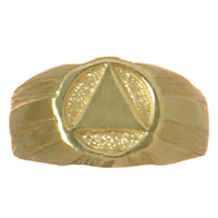 14k Gold, Mens Ring with Alcoholics Anonymous AA Symbol in an Understated Signet Style