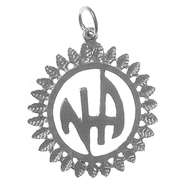 Sterling Silver Pendant, "Narcotics Anonymous" Initials in a Leaf Style Circle Medium Size