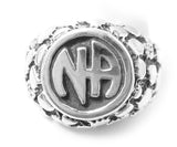Sterling Silver Mens Ring with Narcotics Anonymous NA Initials in a Wide Nugget Style