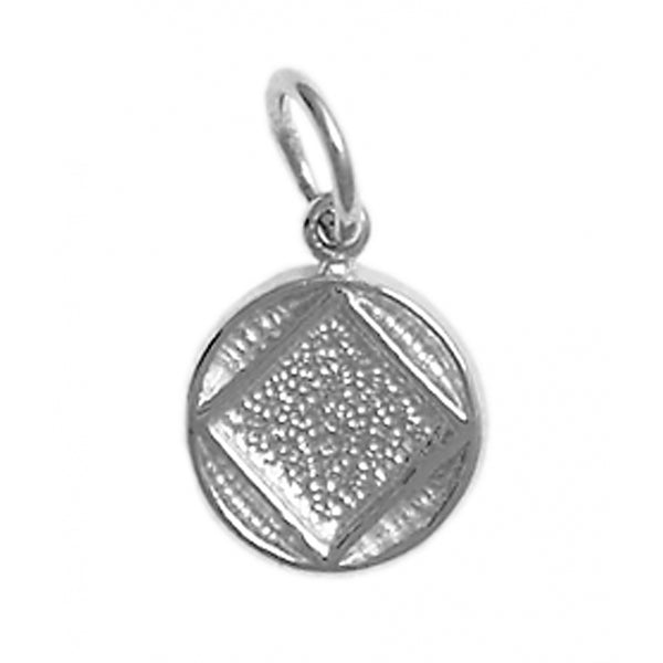 Sterling Silver Pendant, Narcotics Anonymous NA Symbol in Solid Textured Coin Style Circle, Small Size