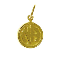 14k Gold Pendant, "Narcotics Anonymous" NA Initials in Solid Textured Coin Style Circle, Tiny Size
