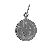Sterling Silver Pendant, "Narcotics Anonymous" Initials in Solid Textured Coin Style Circle, Small Size