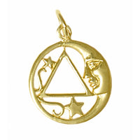 14k Gold Pendant, Moon and Star Pendant with Alcoholics Anonymous AA Symbol, Medium Size