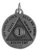 Mini Recovery Medallions, Your Choice of Blank, 24 Hour or Years 1-20, 25 & 30, Sterling Silver, Serenity Prayer on Back