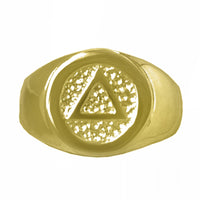 14k Gold, Mens Ring with Alcoholics Anonymous AA Symbol in a Timeless Signet Style