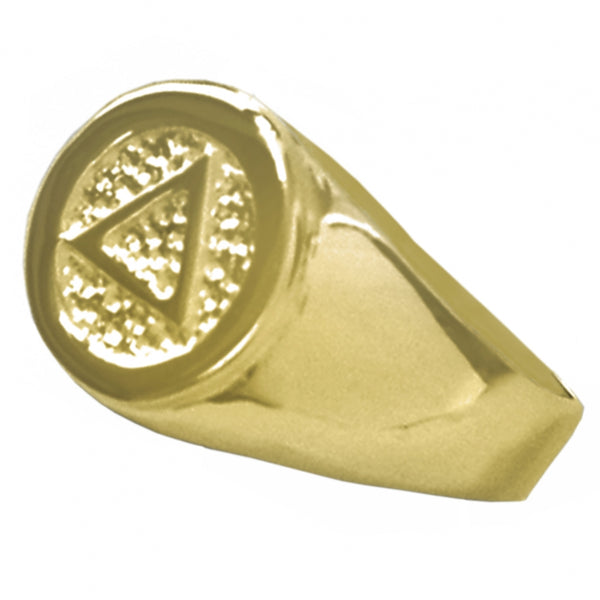 14k Gold, Mens Ring with Alcoholics Anonymous AA Symbol in a Timeless Signet Style