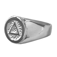 Sterling Silver, Mens Ring with Alcoholics Anonymous AA Symbol in a Wide Signet Style