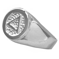 Sterling Silver, Mens Ring with Alcoholics Anonymous AA Symbol in a Wide Signet Style