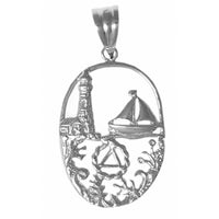 Sterling Silver Pendant, Alcoholics Anonymous AA Symbol in a Seascape Design, Med/Lrg Size