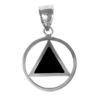 Sterling Silver Pendant, Alcoholics Anonymous AA Symbol with Black Enamel Inlay, Medium Size*