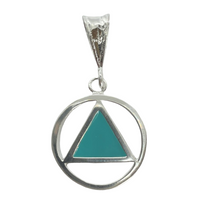 Sterling Silver, Alcoholics Anonymous Symbol Pendant with Turquoise Blue Enamel Inlay,