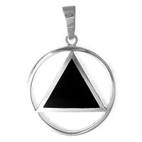 Alcoholics Anonymous (AA) Symbol Black Enamel Inlay & Sterling Silver Pendant