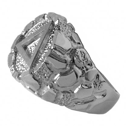 Sterling Silver Mens Nugget Ring with Alcoholics Anonymous AA Symbol in a Wide Signet Style Band