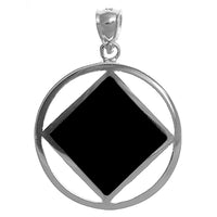 Sterling Silver Pendant, Narcotics Anonymous NA Symbol Square with Black Enamel Inlay, Large Size