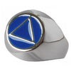 Sterling Silver Mens Ring, Alcoholics Anonymous AA Symbol with Blue Enamel Inlay