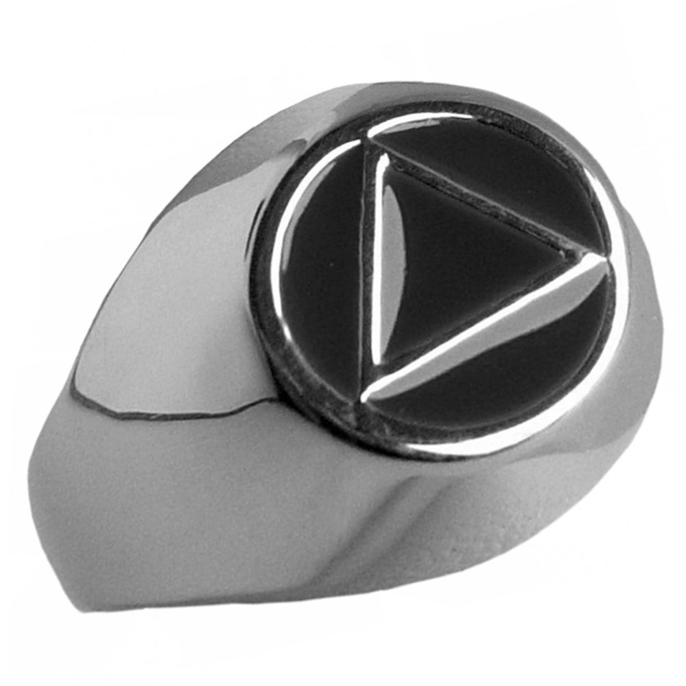 Sterling Silver Mens Ring, Alcoholics Anonymous AA Symbol with Black Enamel Inlay