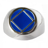 Sterling Silver Ring, Narcotics Anonymous NA Symbol with Blue Enamel