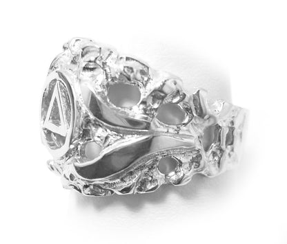 Sterling Silver Mens Ring with Alcoholics Anonymous AA Symbol in a Wide Nugget Style