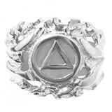 Sterling Silver Mens Ring with Alcoholics Anonymous AA Symbol in a Wide Nugget Style