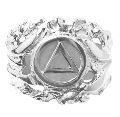 Sterling Silver Mens Ring with Alcoholics Anonymous AA Symbol in a Wide Nugget Style