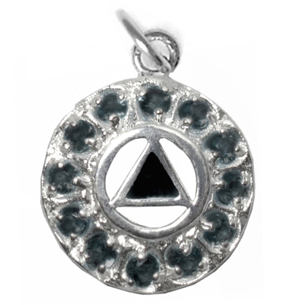 Sterling Silver Pendant, Black Enamel Inlay w/12 Black Cubic Zirconia's, Medium Size