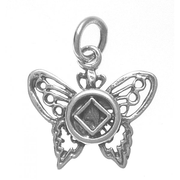 Sterling Silver Pendant, Narcotics Anonymous NA Symbol on a Small Beautiful Butterfly