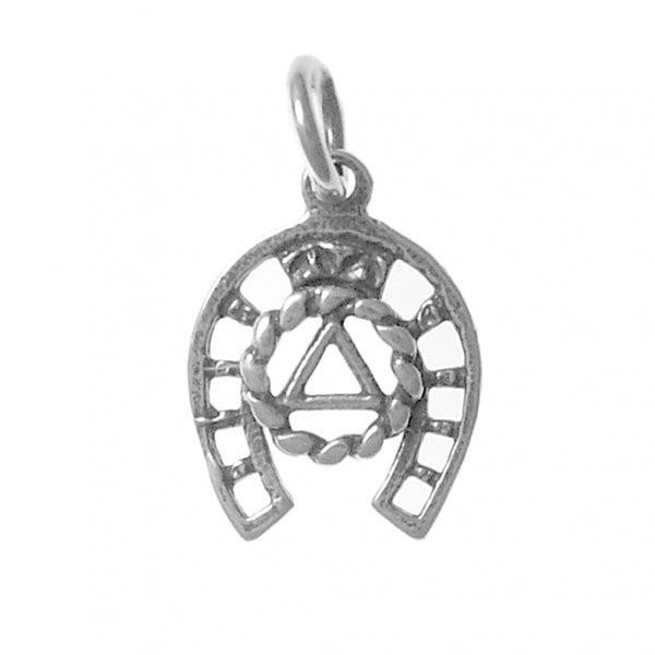 Sterling Silver Pendant, Alcoholics Anonymous AA Recovery Symbol on a Lucky Horseshoe