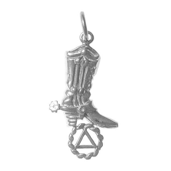 Sterling Silver Pendant, Alcoholics Anonymous AA Recovery Symbol on a Cowboy Boot