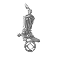 Sterling Silver Pendant, Narcotics Anonymous NA Recovery Symbol on a Cowboy Boot