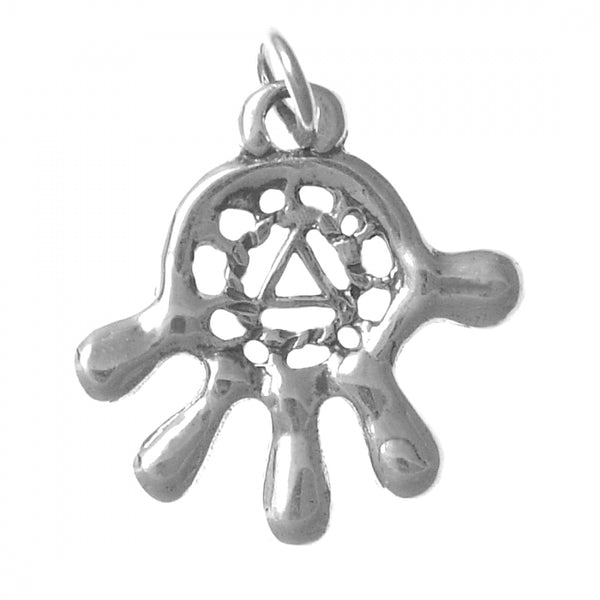 Sterling Silver Pendant, Hamsa, the Universal Sign of Protection, Alcoholics Anonymous AA Recovery Symbol in the Center