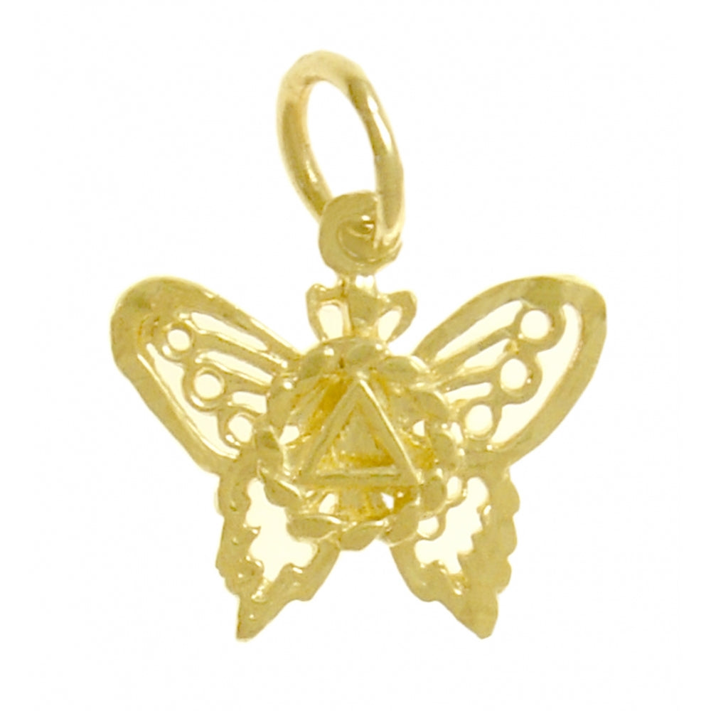 14k Gold Pendant, Alcoholics Anonymous AA Symbol on a Small Beautiful Butterfly