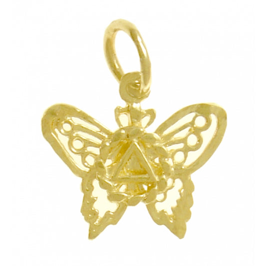 14k Gold Pendant, Alcoholics Anonymous AA Symbol on a Small Beautiful Butterfly