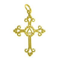 14k Gold Pendant, Alcoholics Anonymous AA Symbol Set in a Open Cross, Medium Size