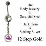 Sterling Silver Pendant, Alcoholics Anonymous AA Body Jewelry, Available in 12 Different 5mm Triangle Colored CZ Birthstones