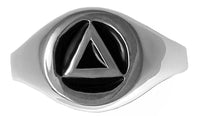 Sterling Silver Ring, Alcoholics Anonymous AA Symbol Circle Triangle Signet With Black Enamel Inlay