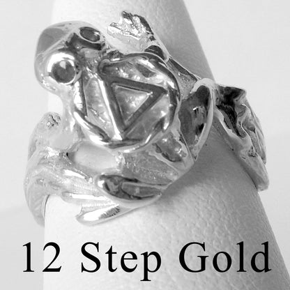 Sterling Silver Ring, Frog with Alcoholics Anonymous AA Symbol