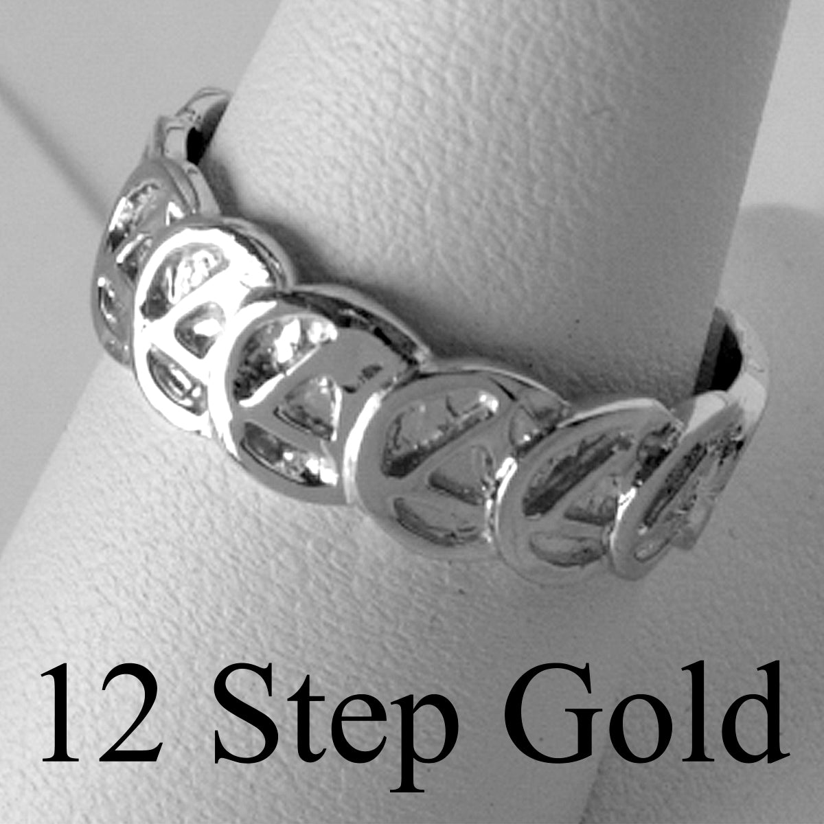 Sterling Silver Ring with Continuous Alcoholics Anonymous AA Symbol Circle Triangle Band