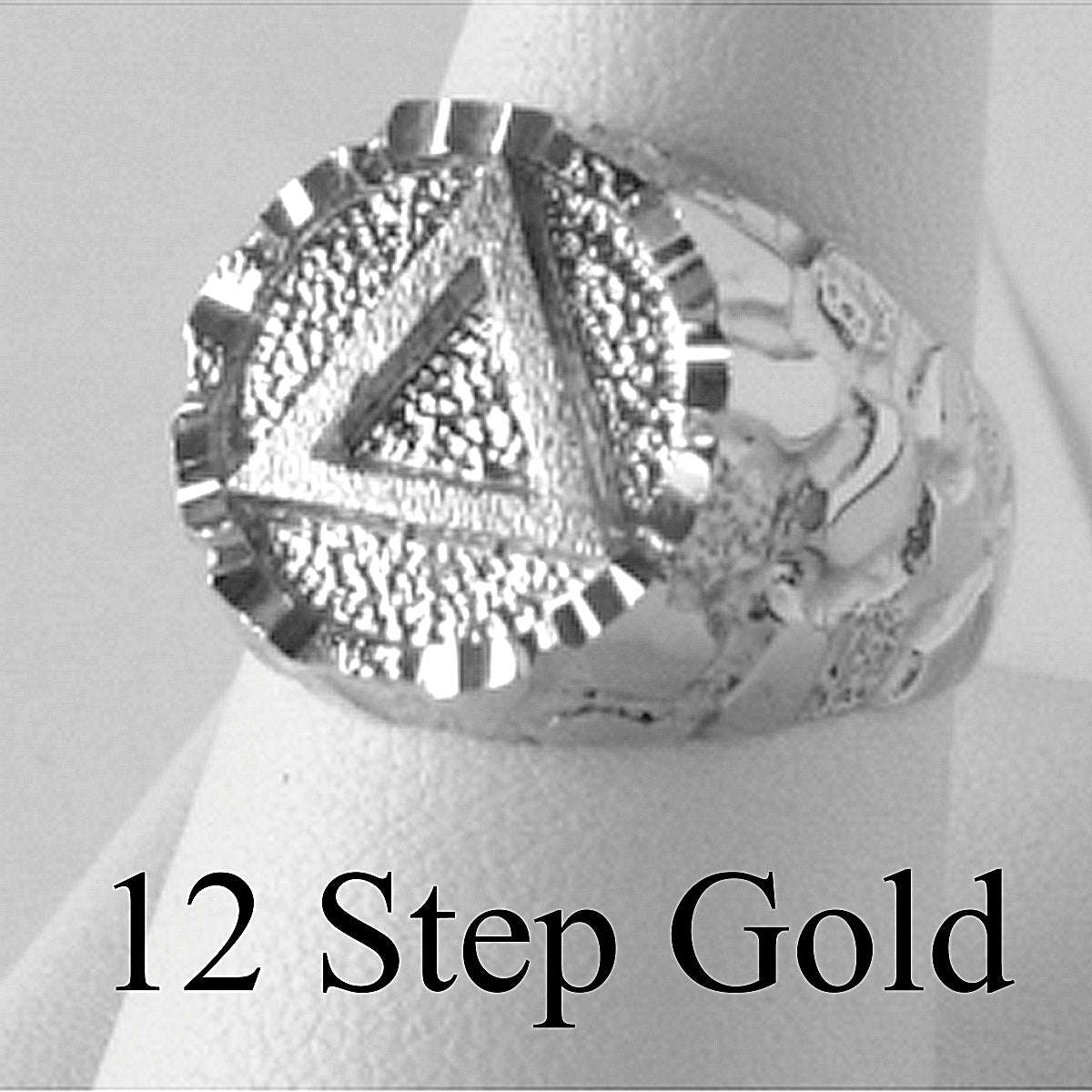 Sterling Silver Mens Nugget Ring with Alcoholics Anonymous AA Symbol in a Wide Signet Style Band