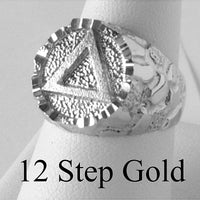 Sterling Silver Mens Nugget Ring with Alcoholics Anonymous AA Symbol in a Wide Signet Style Band