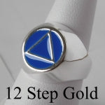 Sterling Silver Mens Ring, Alcoholics Anonymous AA Symbol with Blue Enamel Inlay