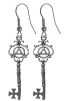Sterling Silver Earrings, Alcoholics Anonymous AA Symbol inside Antique Style Key