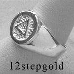 Sterling Silver, Mens Ring with Alcoholics Anonymous AA Symbol in a Wide Signet Style