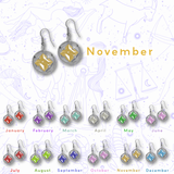 Sterling Silver Earrings, Narcotics Anonymous NA Symbol with 12 Different 8mm Square Colored CZ Birthstones