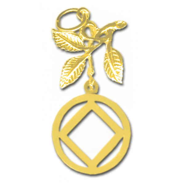 14k Gold Pendant, Narcotics Anonymous NA Symbol in a Circle with 3 Leaves