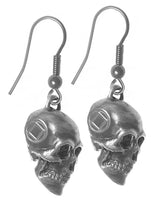 Sterling Silver Earrings, 3d Skull with Narcotics Anonymous NA Symbol on Both Sides