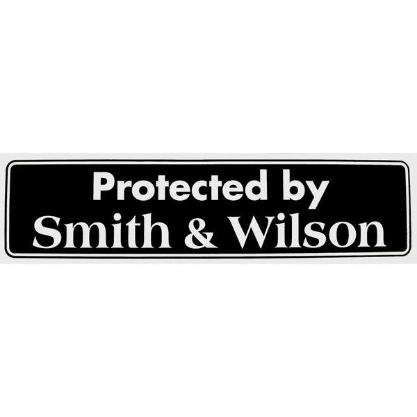 "Protected by Smith & Wilson" Bumper Sticker, Available in 3 Colors, Size 11-1/2" x 3"