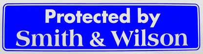 "Protected by Smith & Wilson" Bumper Sticker, Available in 3 Colors, Size 11-1/2" x 3"